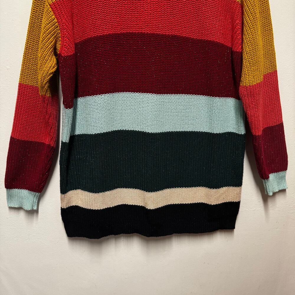 FARM Rio Striped Sweater Dress Chunky Ribbed Turtleneck L Cozy Fall Eclectic - Picture 3 of 13